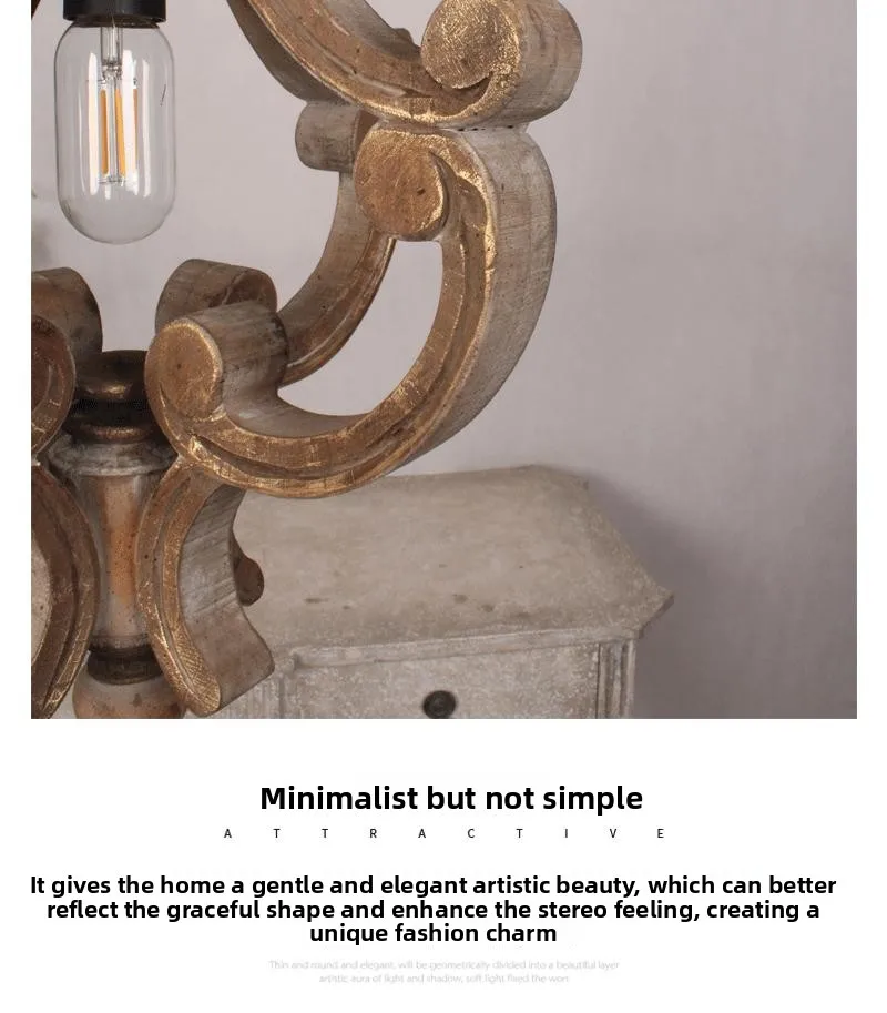 product american country style solid wood single head pendant light vintage small gold trim for clothing store dining room light-17