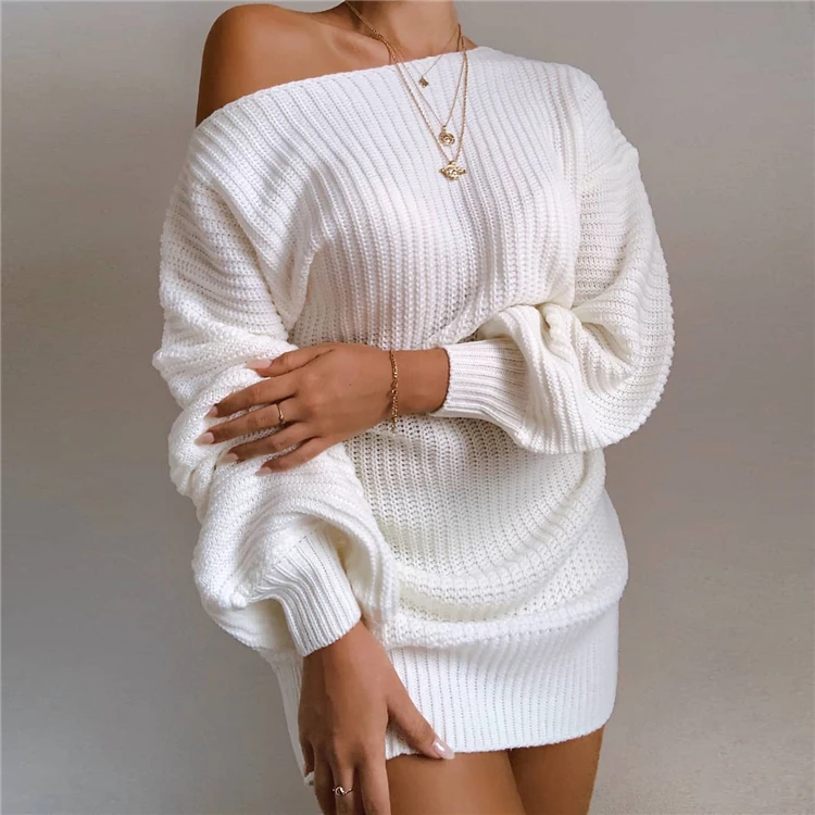 Fashion Casual Women Lady Jumper Oversized Sweaters Knitted dress sexy off The shoulder knit