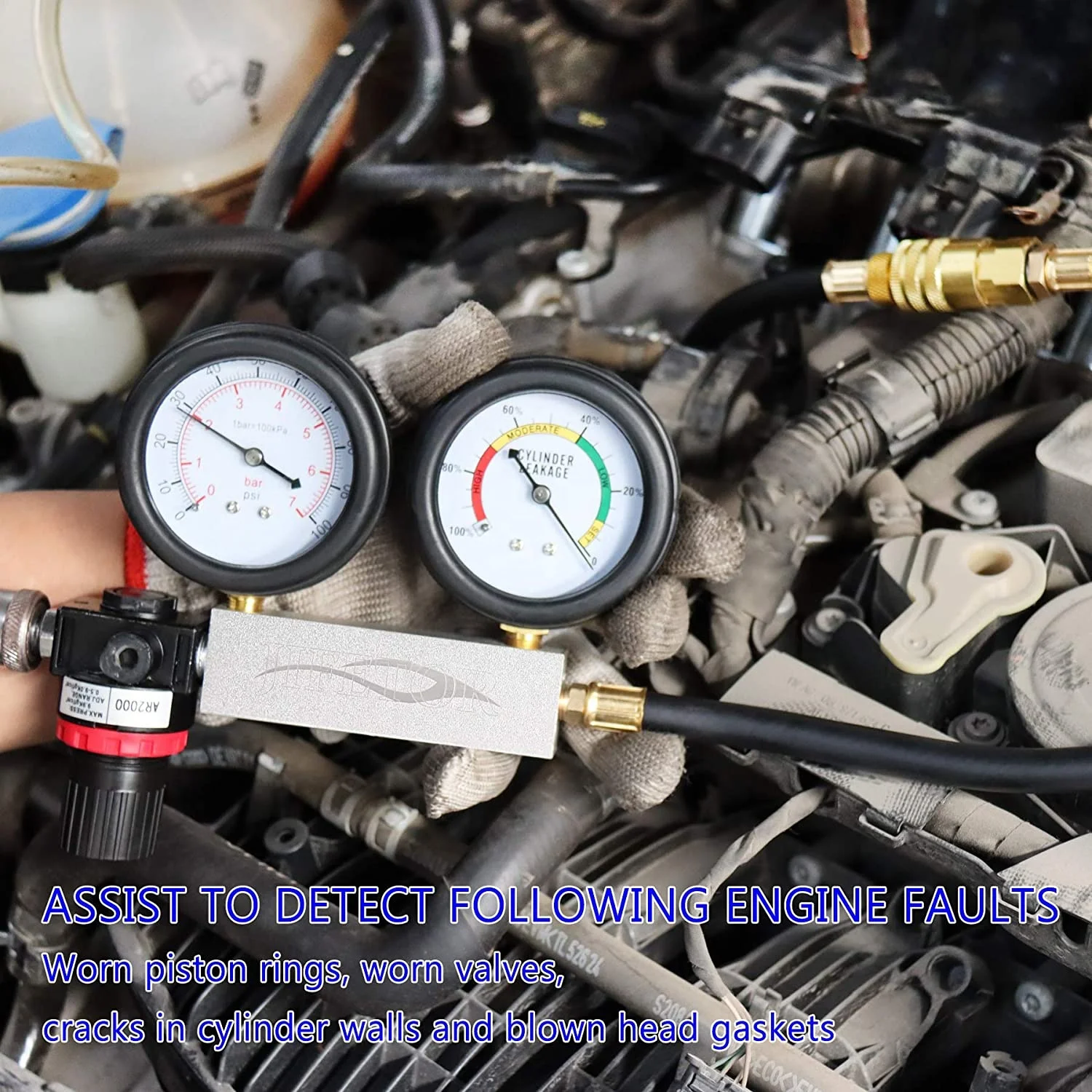 Viktec Professional Dual Pressure Gauges Engine Compression 5pc Cylinder Leak Down Tester Kit