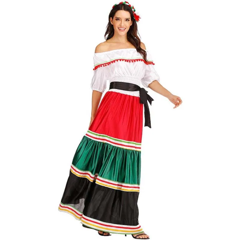 mexican dress female Handmade Dress: Jalisco Style Two-Piece Set You are sure to get a lot of compliments when you wear this womens floral embroidered maxi dress Traditional Folk Mexican Dress Women