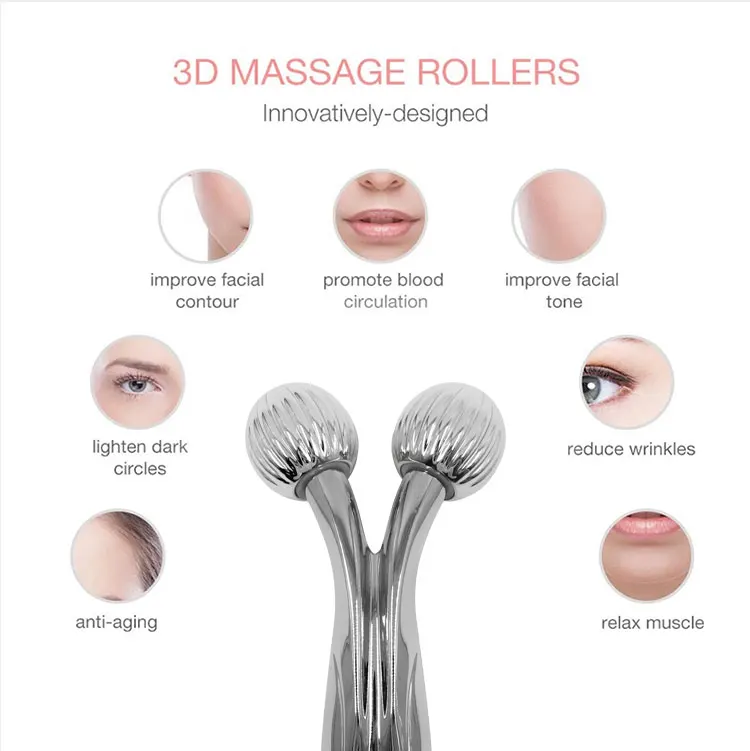 Stainless Steel Face Roller And Gua Sha Face Massage Ball Anti Aging Therapy Facial Roller Jade