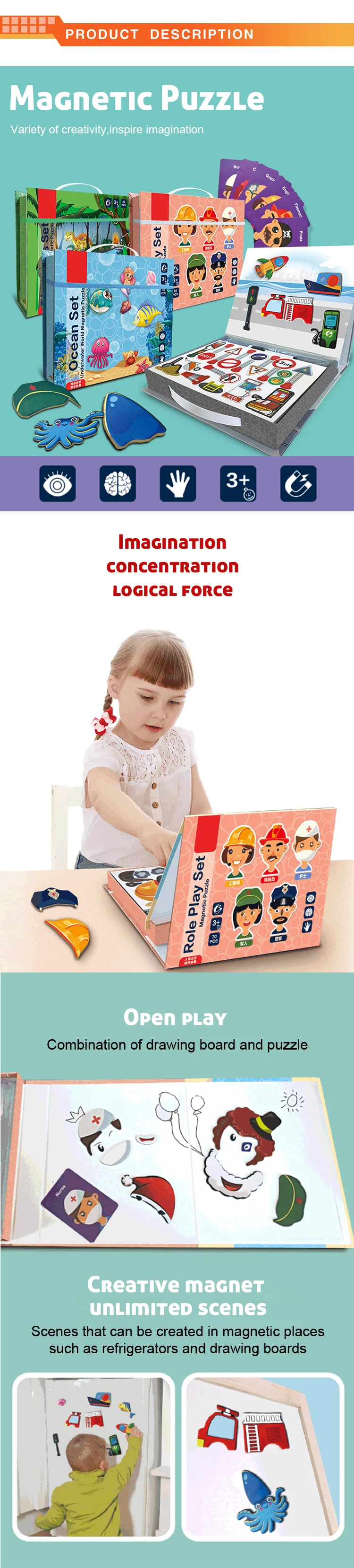 High Quality Children Study Puzzle Toys Magnetic Jigsaw Puzzle Kids Educational Toys Puzzle