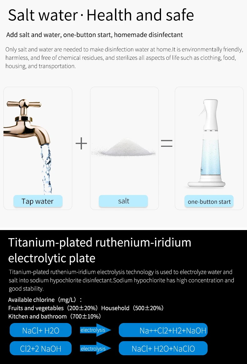OLANSI منتج جديد homeuse الصوديوم حمض الهيالورونيك الرش المنزل مولد هيبوكلوريت الصوديوم