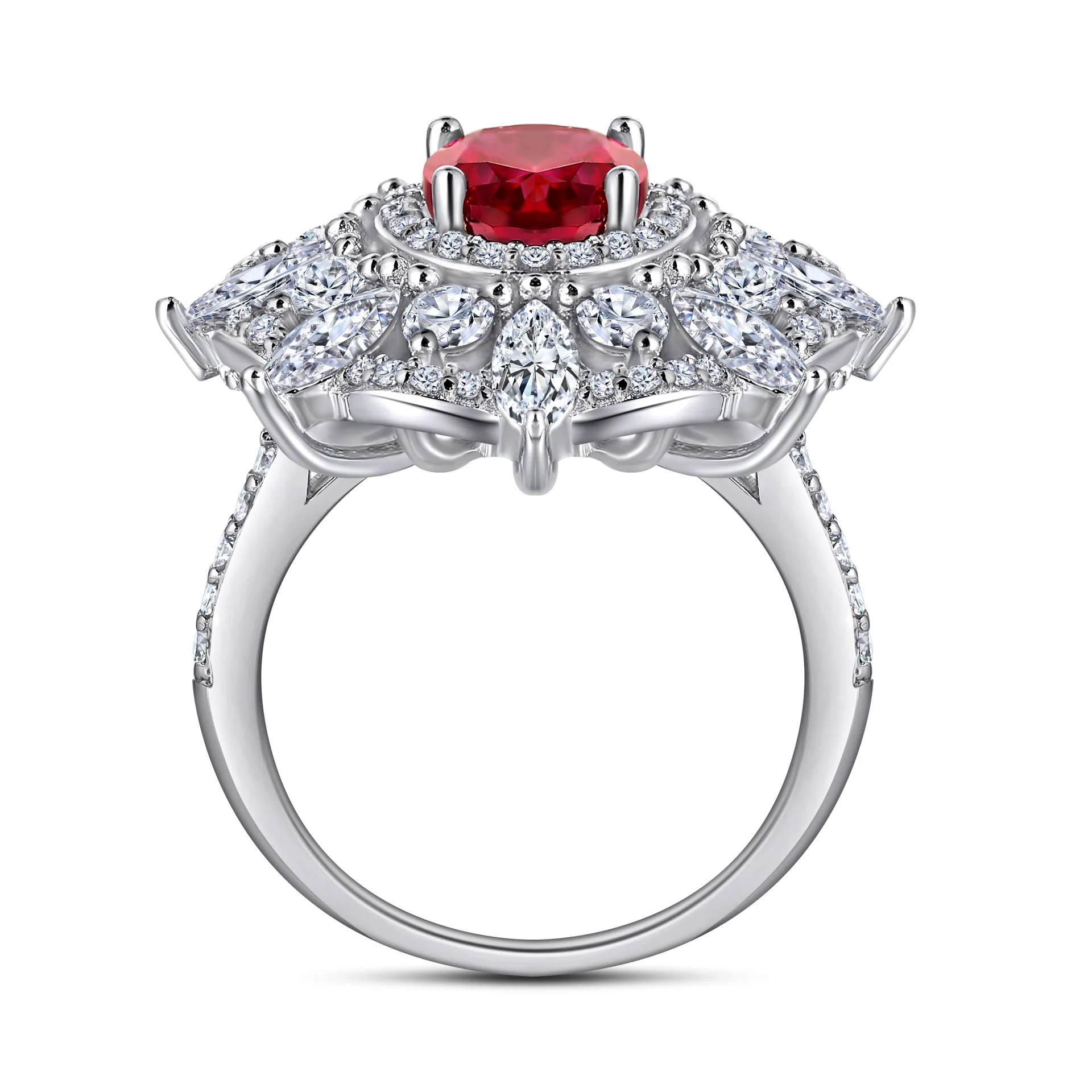 Luxury Premium Gemstone Sterling Silver Ring S925 Silver Ruby Lab Diamond Horse Eye Design