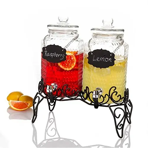 Wide Mouth Dual 4 Liter Glass Beverage Dispenser Honey Mason Jar With