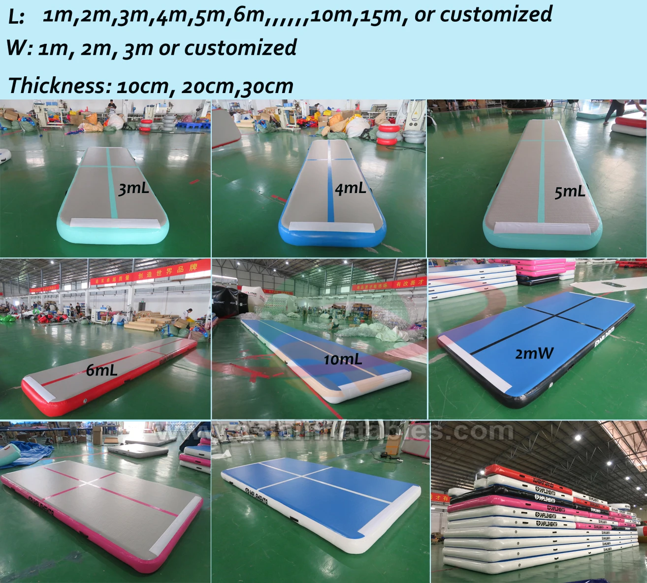 3M 4M 5M 6M 10/20cm Air Track Floor Inflatable Gymnastics Tumbling Mat With Pump 