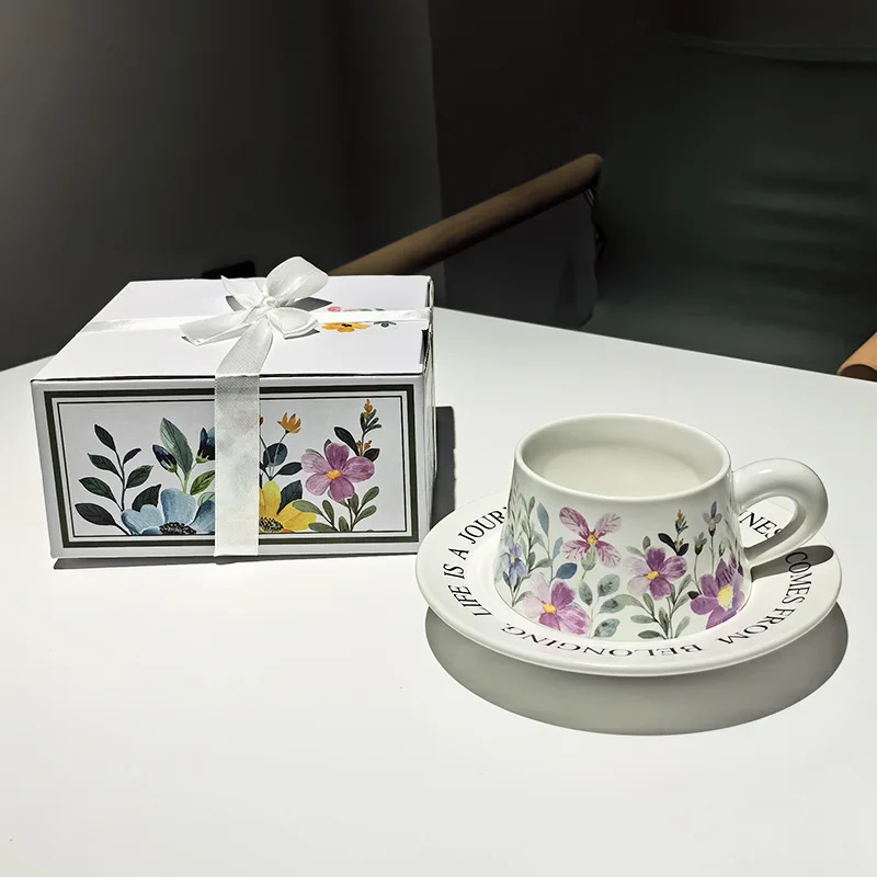 product custom exquisite durable tea cuo high end vintage floral cup saucer french retro style ceramic afternoon tea cup-9