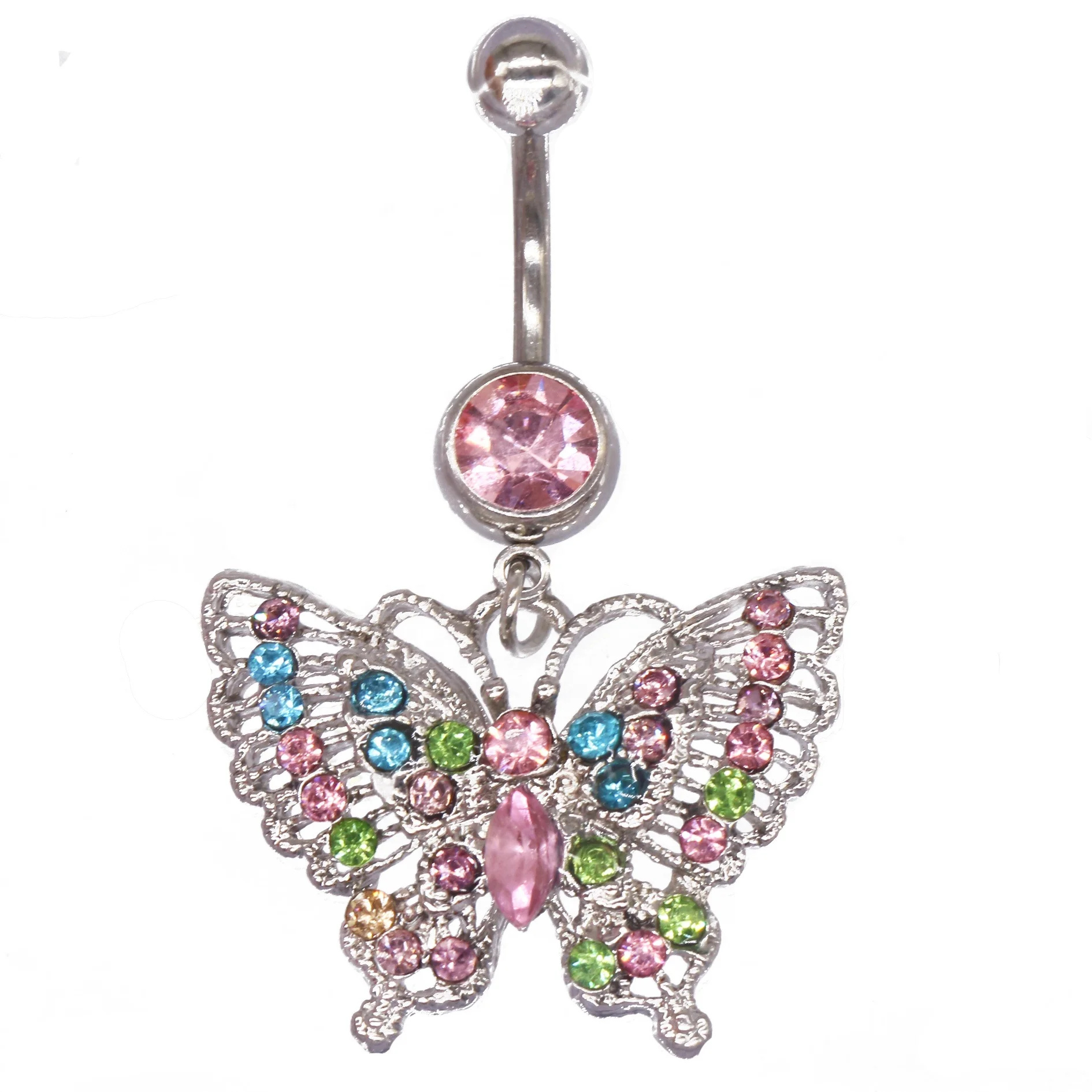 

Gaby Fashion Full Rainbow Crystal Butterfly Navel Rings CZ Butterfly Belly Button piercing, Pink