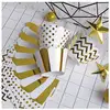 Gold Foil Cupcake Wrappers Muffins Holder Wedding Birthday Party Decoration, Set of 24, Chevron Stripe and Polka Dot