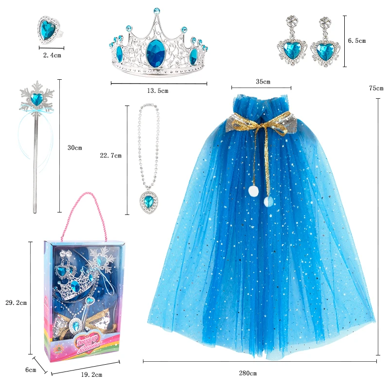 Girls Kids Princess Cape Party Cosplay Cloak With Tiara Crown Wand For