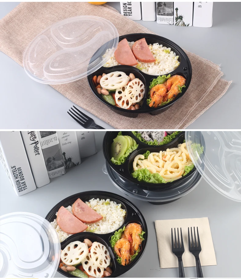 Black Rectangular Meal Microwavable To Go Takeaway Disposable 1 2 3 4 5 6 Compartment Plastic 9887