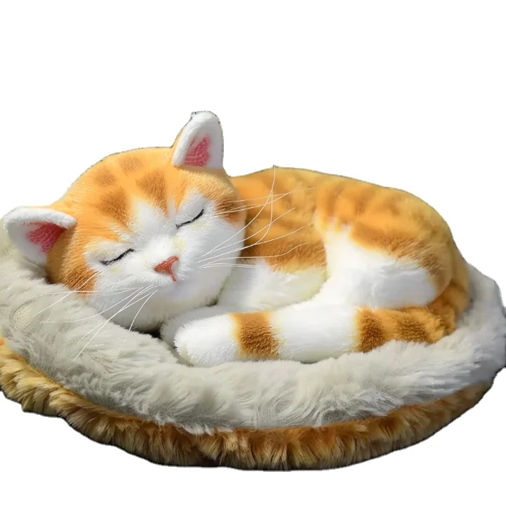 Realistic Sleeping Plush Breathing Cat And Dog With Cushion Creative ...