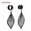 Custom Earrings Stainless Steel Pendant Earing Jewelry Earrings Women Ohrring with Black Leaves Plugs and Tunnels Body Jewelry