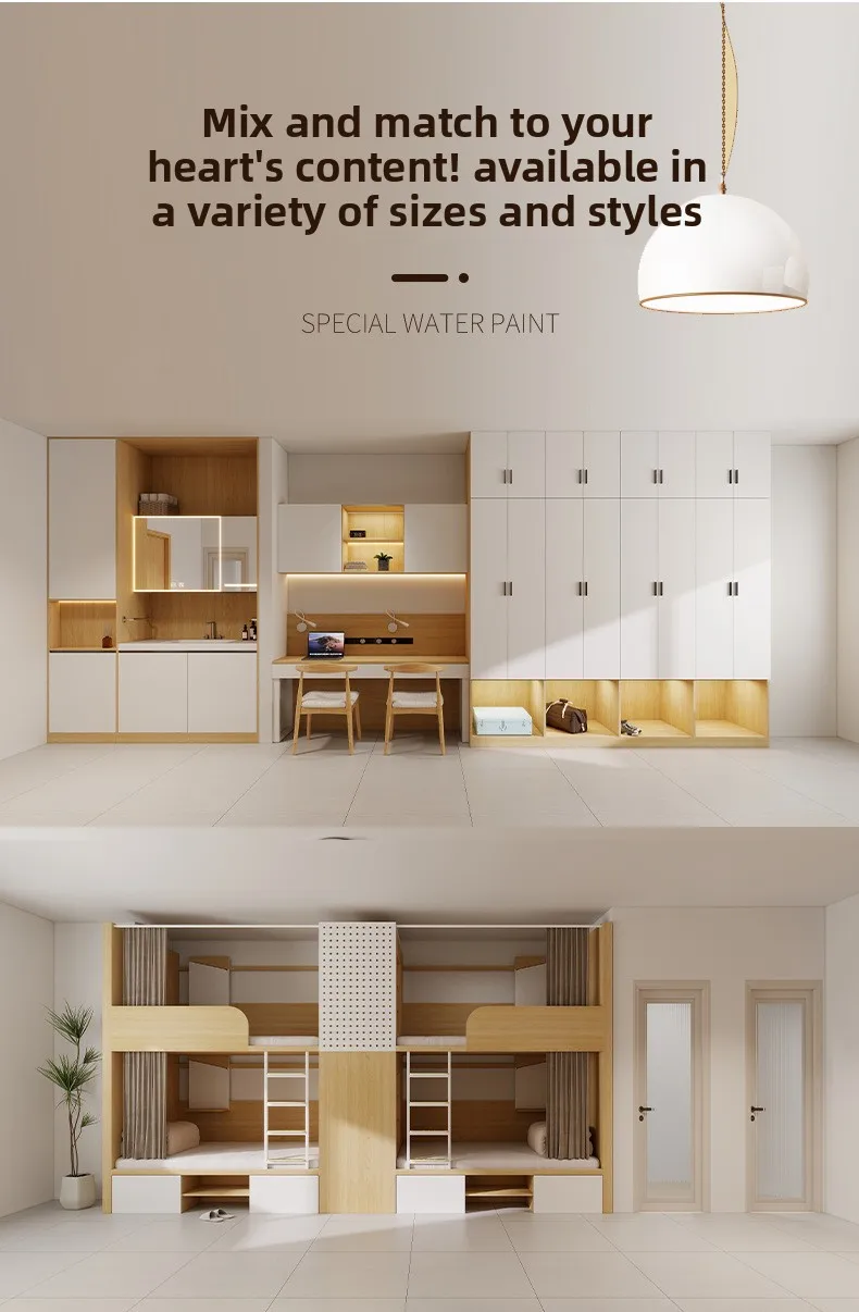 product furniture factory hotel bunk bed double space capsule bunk bed dormitory loft apartment bed with cabinet-7