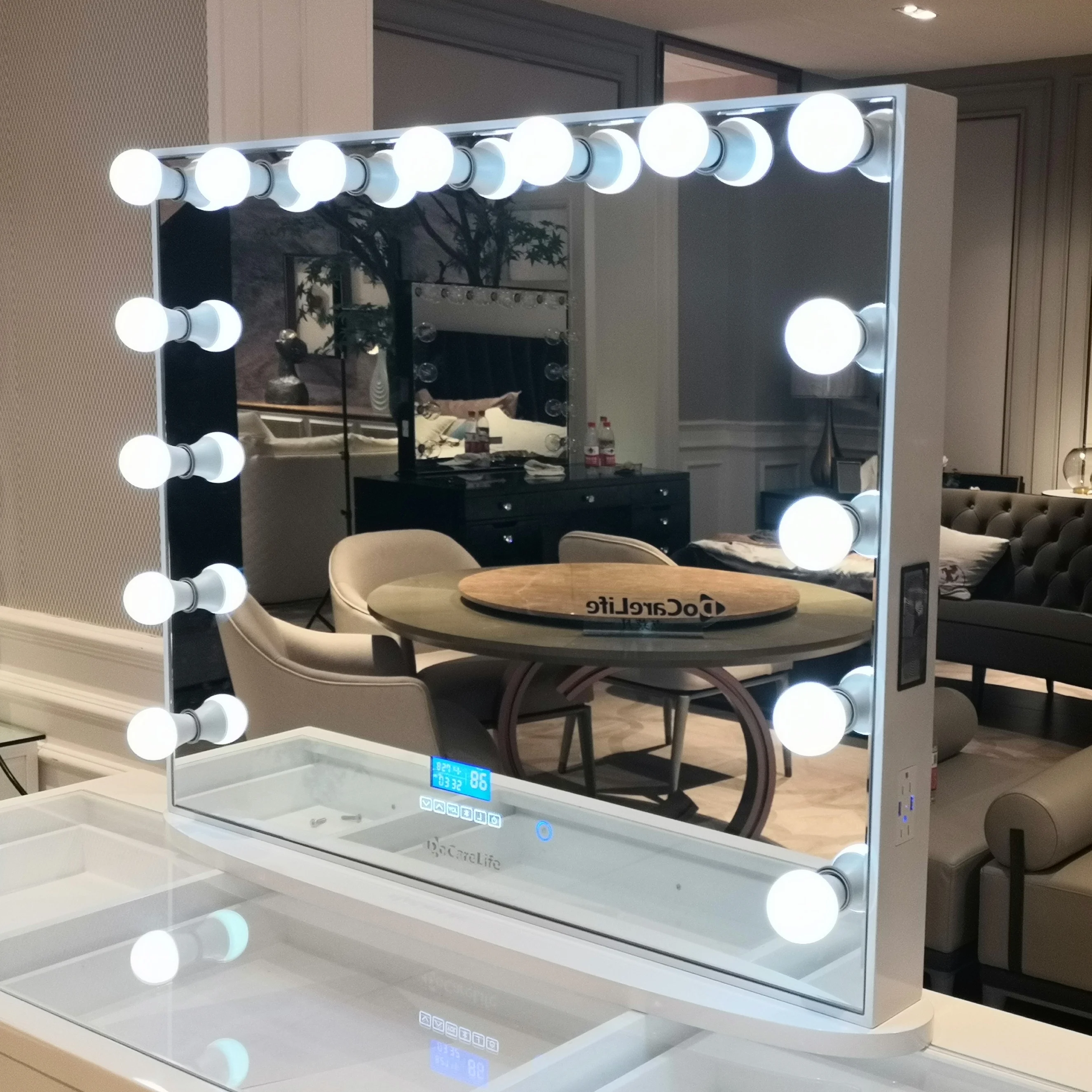 Docarelife Frameless Light Dimmable Desktop Mirror Hollywood Style Makeup Vanity Mirror With 15