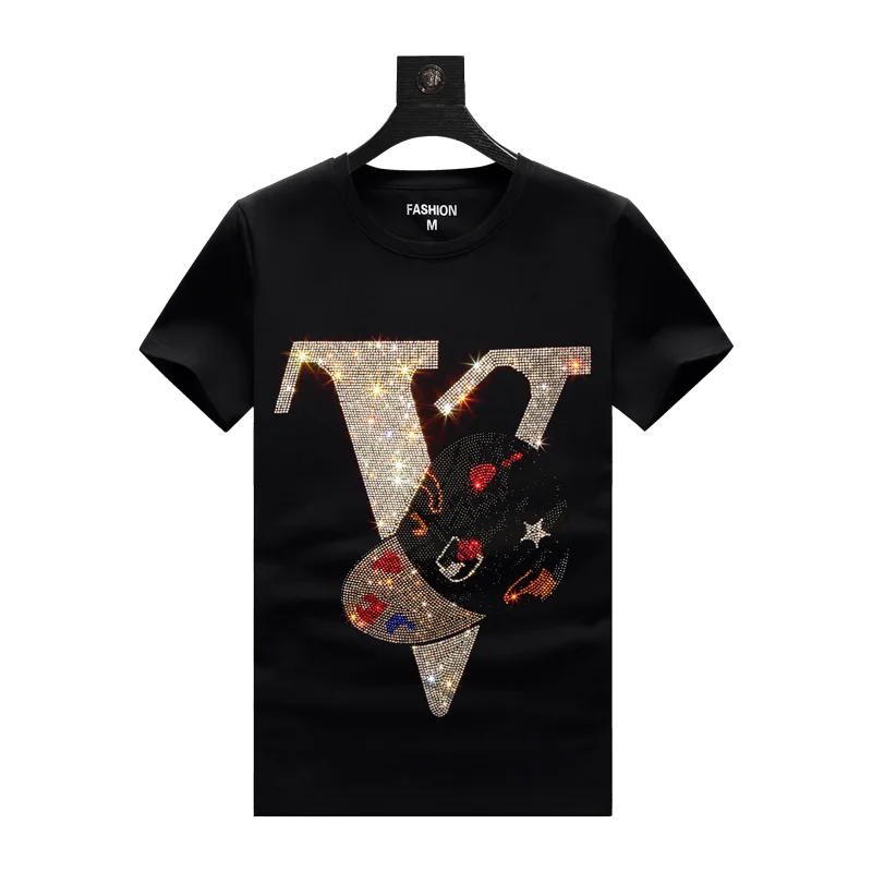 HZCX Men's & Women's Rhinestone Graphic T-Shirt - Mercerized Cotton Short Sleeve Tee With Fish Design (Black, XX-Large) - View #4