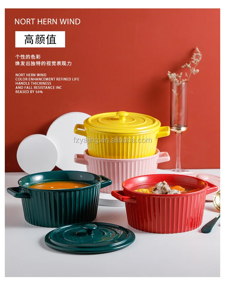 8.5 Inch Large Ceramic Soup Bowls With Handles And Lid Oven Microwave