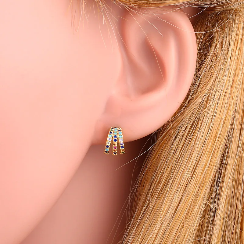 Women Fashion Jewelry Multi Color Zirconia Stud Earings Claw Earrings Cross Earring Studs