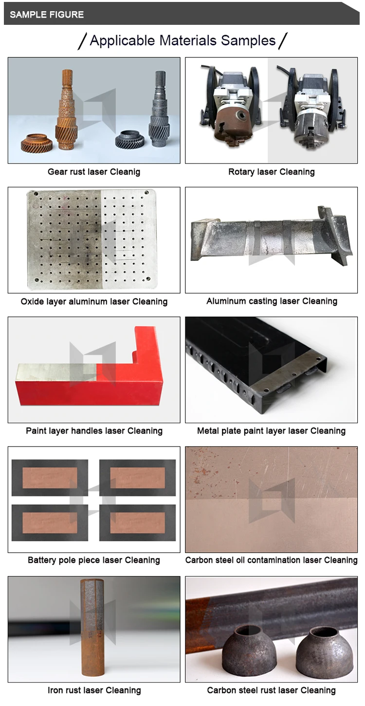 50W 100W 200W 500W 1000W Fiber Laser Cleaning Machine for Rust Oil Grease Dust Oxidized Surface