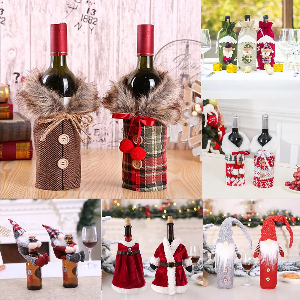 Cubre botella de vino para Navidad, adornos navideños para el hogar, adorno de Navidad 25 Hb4f05518cfde4f52bdc371498ced08d92
