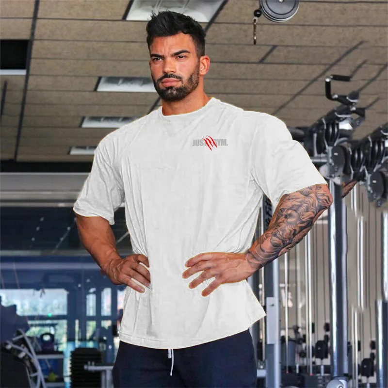 Oversized Mens Tshirt Summer Mens Gym Bodybuilding Fitness Loose Sports T Shirt Plus Size Man 