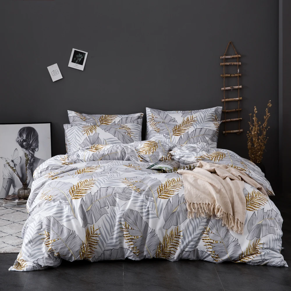2019 Hipster Watercolor Bedding Set Queen Size Feathers Duvet