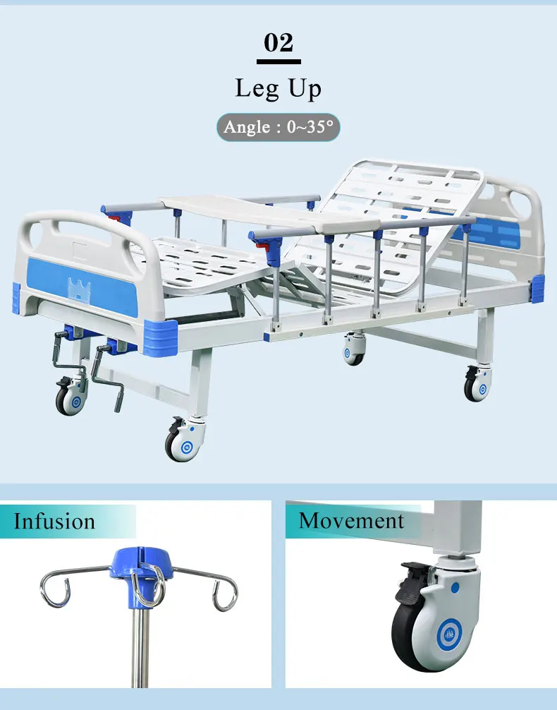 Hospital Furniture Manufacturer Supplies Good Price 2 Cranks Multi Functions Clinic Patient Care Use Manual Medical Hospital Bed