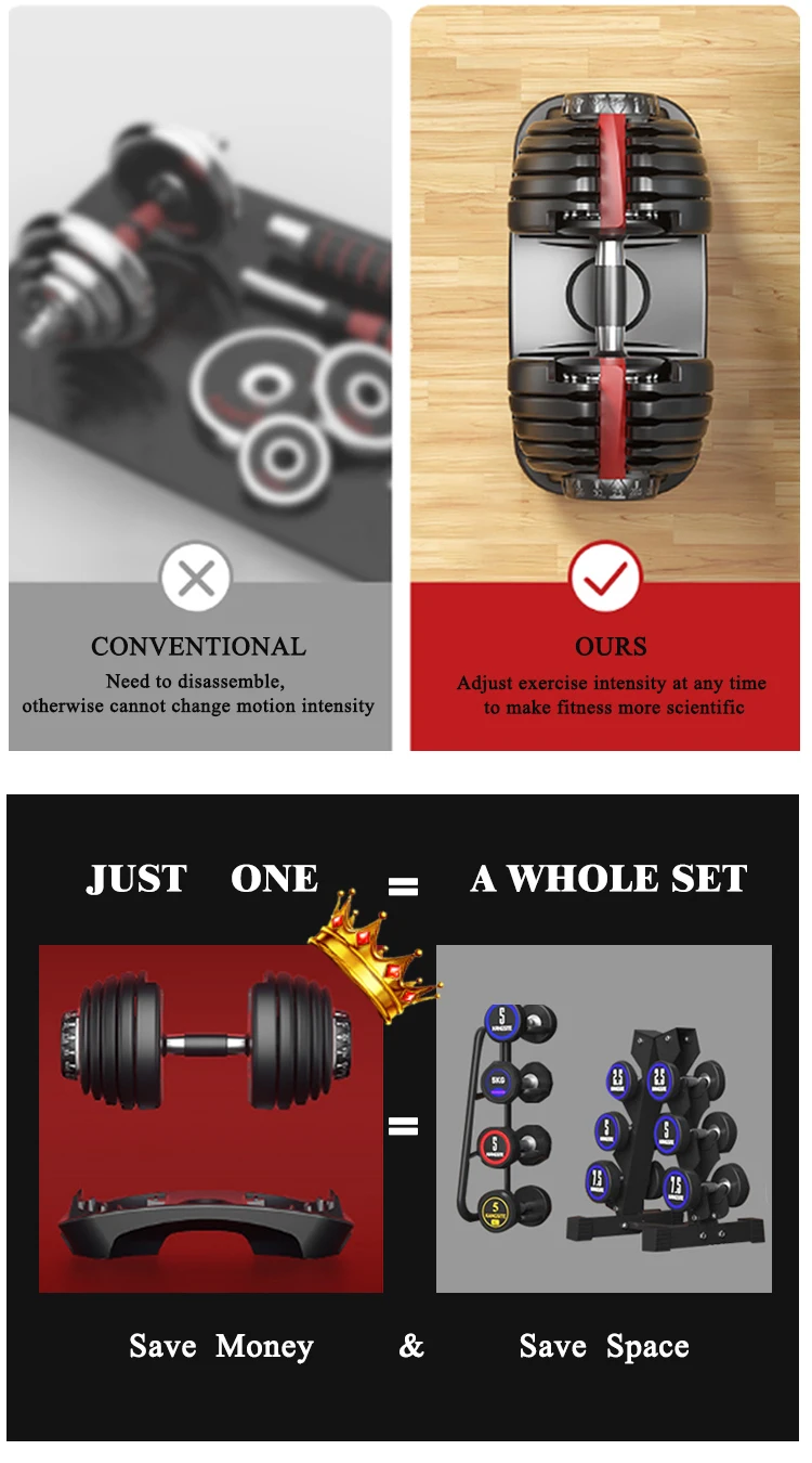Wholesale competitive price adjustable dumbbell set for bodybuilding sports equipment