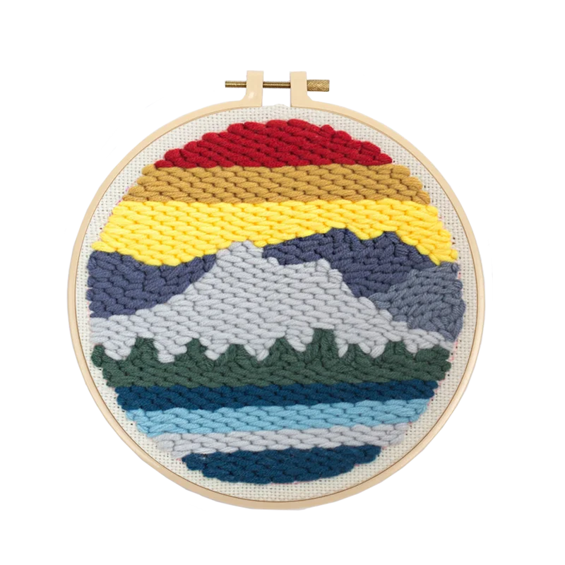 Diy Punch Needle Cross Stitch Kit With Embroidery Threads And Hoops