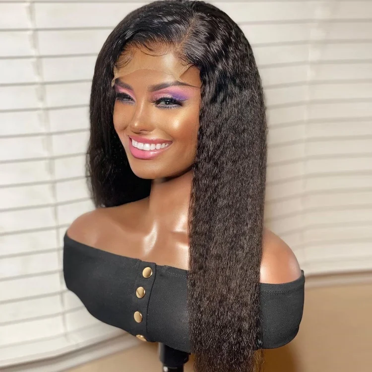 Lace Closure Wig Kinky Straight Human Hair Wigs Brazilian Hair 4x4 Lace ...