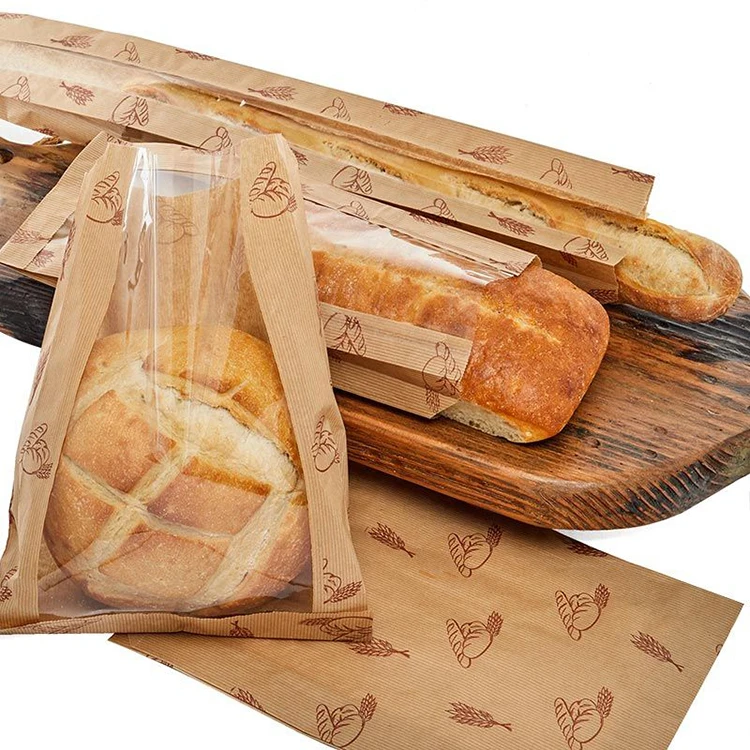 Wholesale Custom Food Grade Eco Friendly Bakery Toast Package Brown Craft Paper Bread Bag With