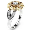 New Fashion Jewelry Silver Crystal Ring sunflower yellow Pave Gemstone Rings