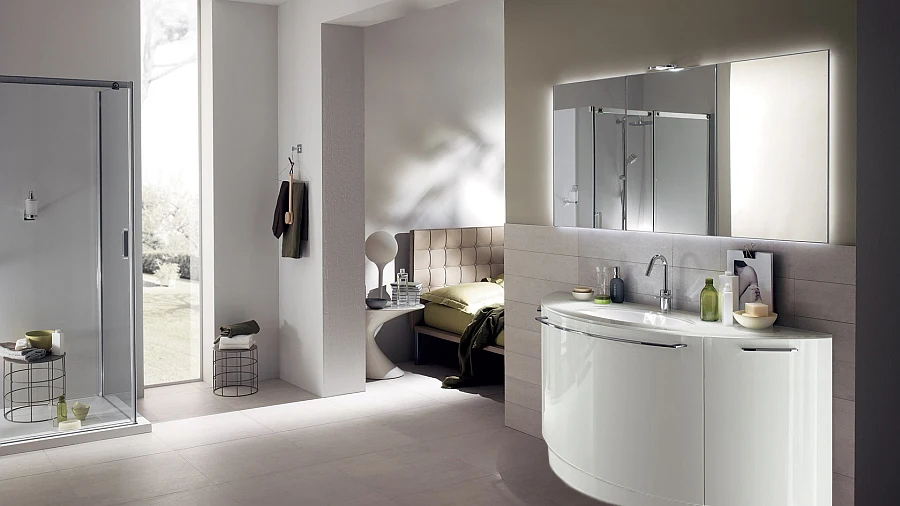 Hot 55 Inches Curved Bathroom Vanity Cabinet Modern Pvc Bathroom