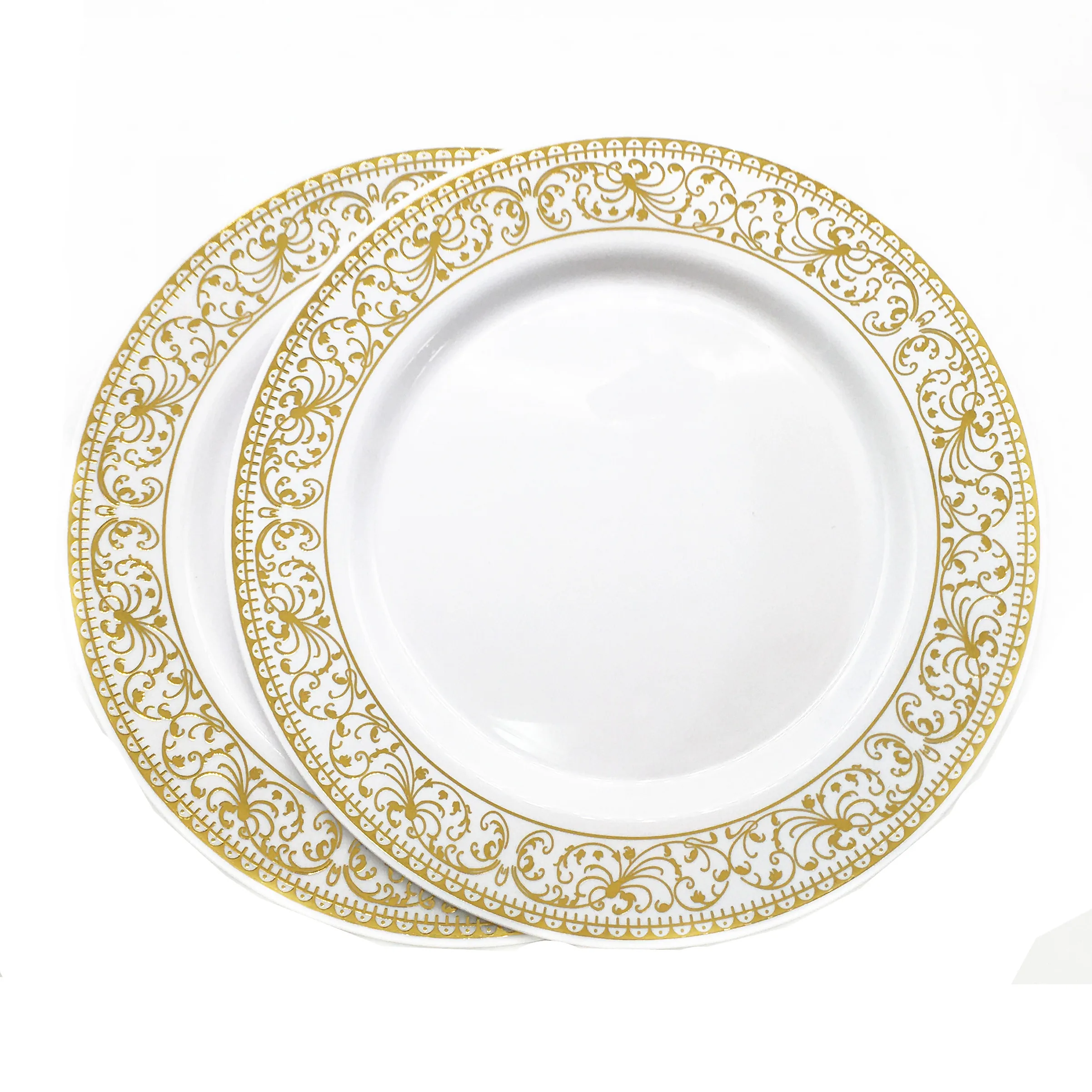 350プレートセット食器ゴールドレースデザインリムプラスチック食器セット7.5 "デザートプレート10.25" ディナープレートカトラリー