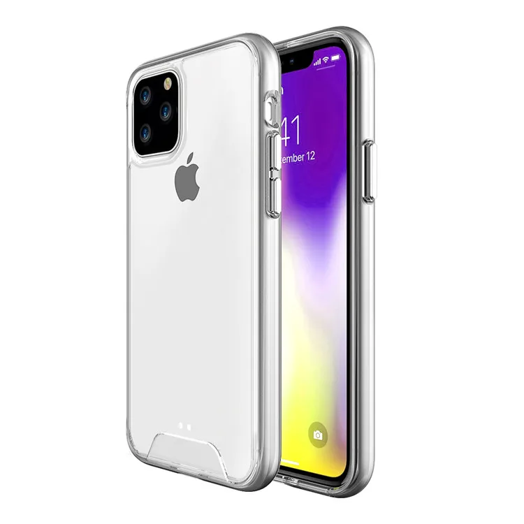 For iPhone 11 Pro Max Case Crystal Shockproof Phone Cover Case Blank TPU + PC Clear Phone Case