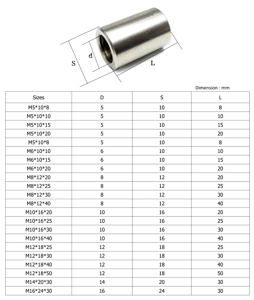 M4 M16 Stainless Steel 304 Cylindrical Coupling Nuts Buy Round