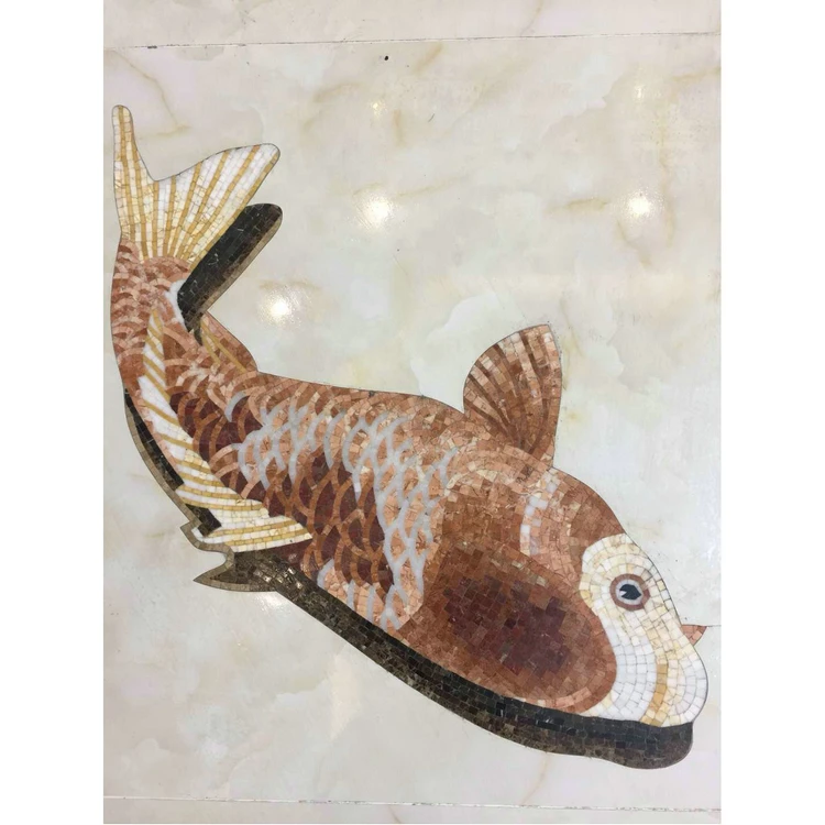 大理石锦鲤鱼瓷砖马赛克图案壁画图片