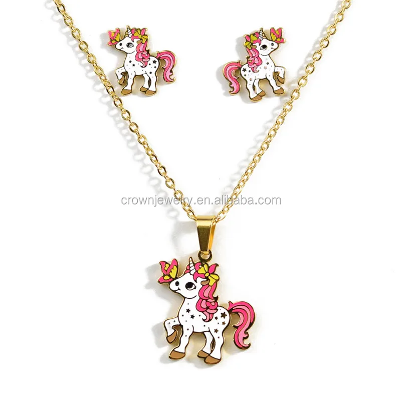 kids jewelry necklace porcelain animal pendant cord or 18k gold plated chain 
