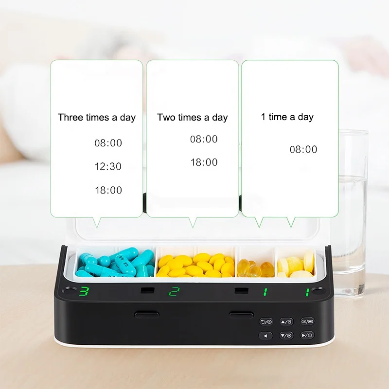 Smart Pill Organizer Electronic Pill Reminder Digital Pill Box 7 Alarms