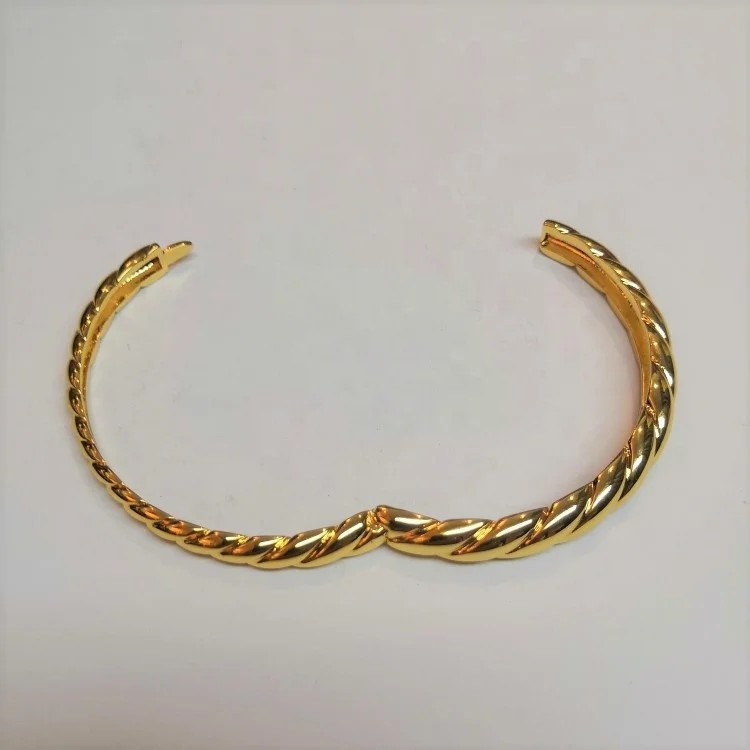 High Quality 18K Gold Plated Brass Jewelry Inner Hollow Twist Bangle Punk Cuff Bracelets B202185