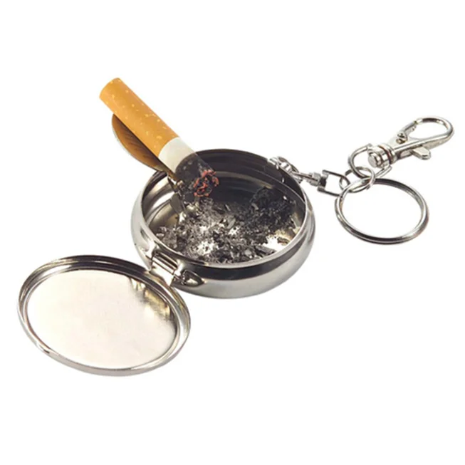 Cute Pocket Purse Ashtray Portable Box Stainless Steel Circular
