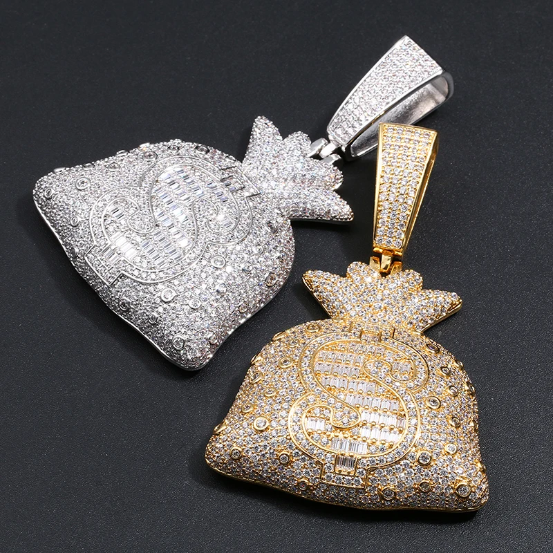 Cz store Micro Pave Flying Money Bag Pendant Necklace