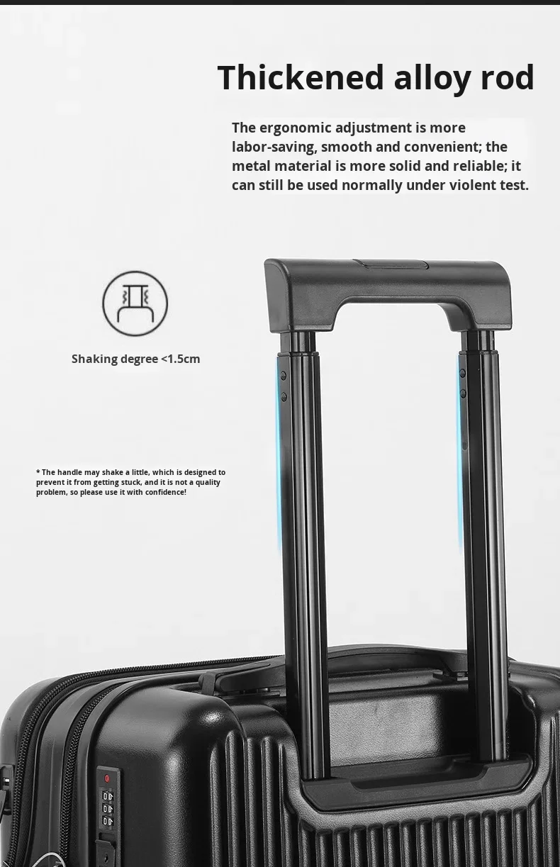product 2026 new design front opening pocket luggage charging usb cup holder abspc spinner anti theft 20 inch boarding travel suitcase-8