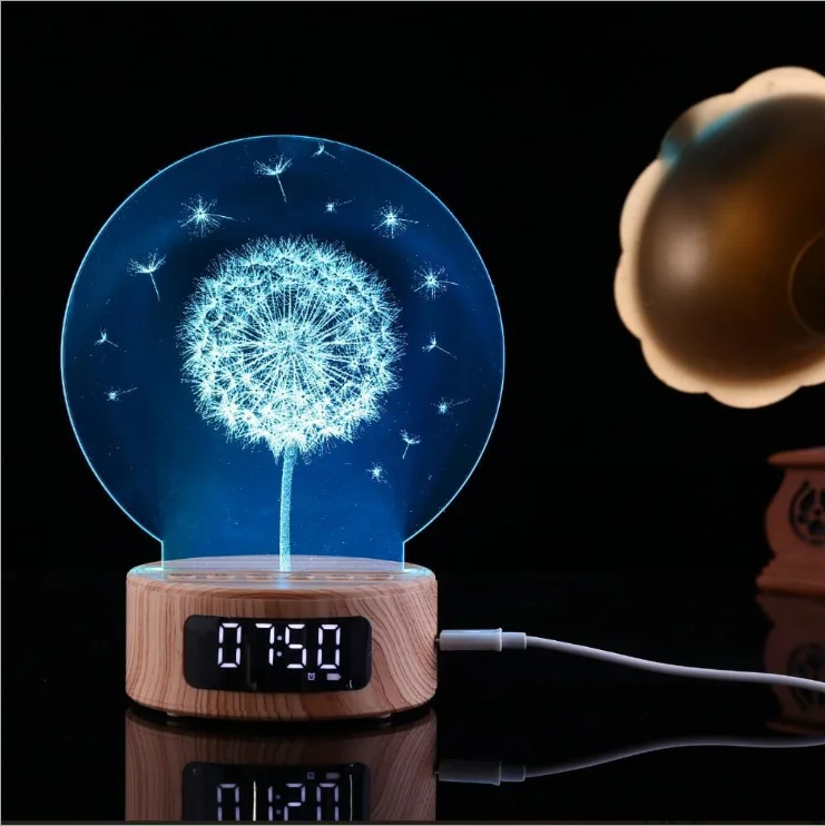 Aisle Home Hotel Mini Acrylic 3d Decoration Lamps artificial acrylic USB 5V 5W Speaker Clock Music LED Night Lights