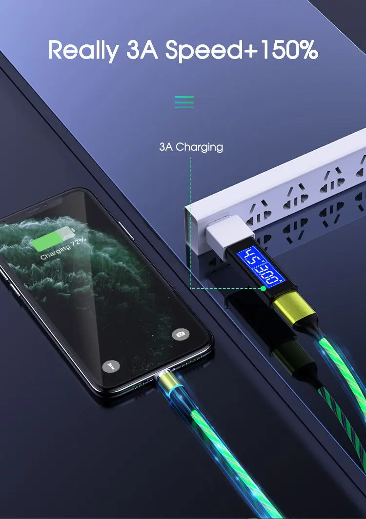 Magnetic USB Charger 1M 3 in 1 USB Charging Data LED Metal Micro USB 6.6ft cable charging for iphone/android - ANKUX.COM