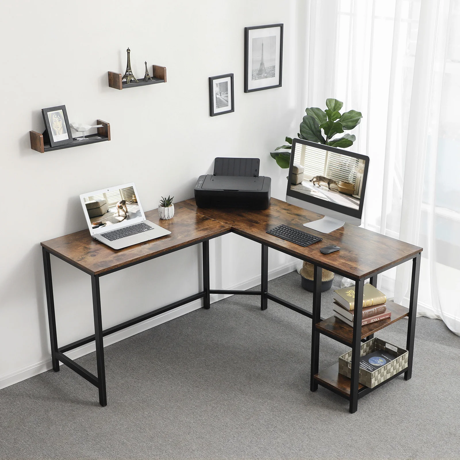 Vasagle Industrial L Shaped Writing Workstation Corner Study Desk