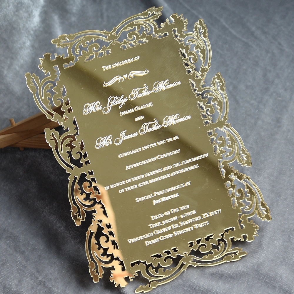 Invitations Thick Gold Plexiglass and Thick Embossed Envelope Wedding