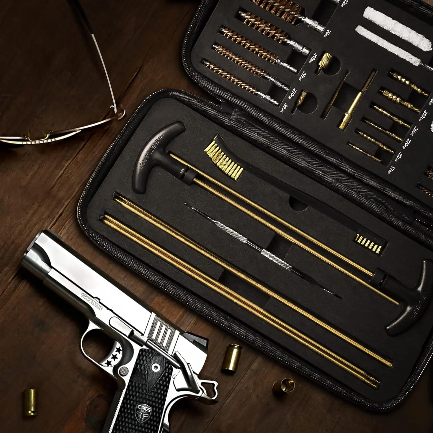 Gun Universal Cleaning Kit With Solid Brass Rod Brush Mops Jags