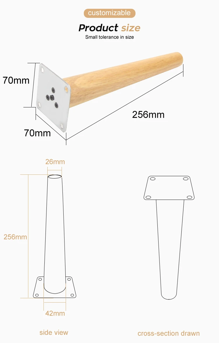 Hongshun Factory Direct Wood Legs for Furniture  Round Solid Wood Replacement Sofa Legs  Cabinet Legs