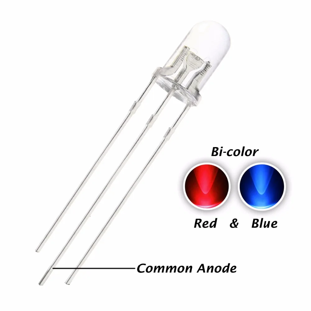 RED common anode x10 Dual 5mm LEDs WHITE 